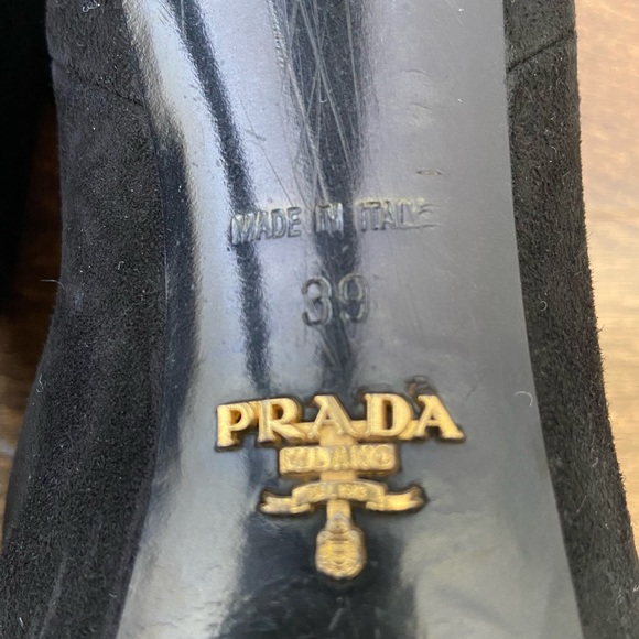 PRADA HEELED BOOTIES SUEDE Size 39 or 9 US Black 5 inch heel - Picture 9 of 15